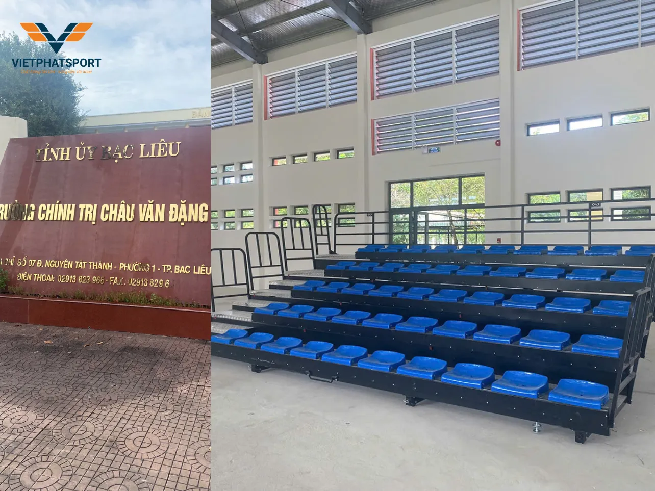 Việt Phát sport hoàn thành lắp đặt Khán đài xếp cho Trường Chính Trị Châu Văn Đặng, Bạc Liêu